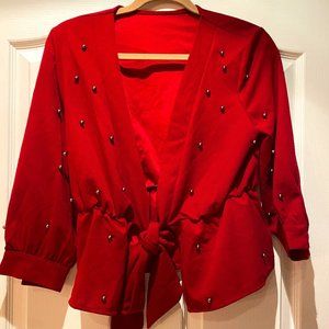 Red Studded Front-Tie Tunic - New, Never Worn!